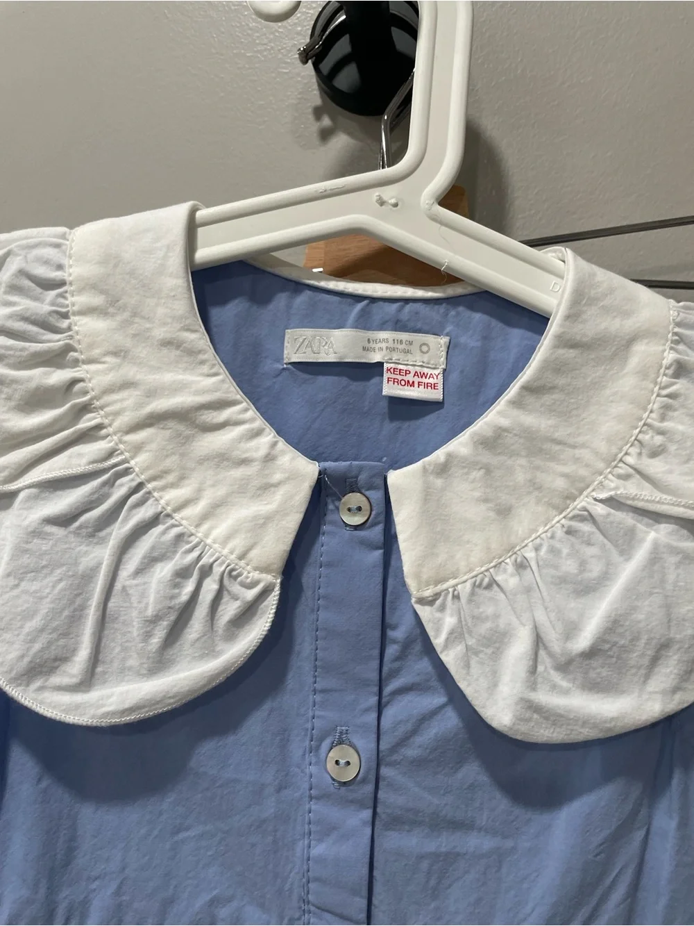 Zara Light Blue Tiered Cotton Dress with White Peter Pan Collar
